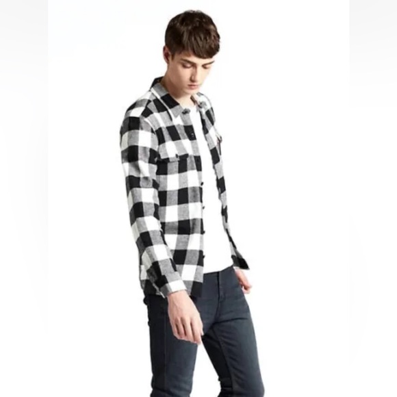 Levi's Mens Worker White Black Plaid Woven Button Up Dress Tee Shirt Size XLarge - Picture 2 of 7